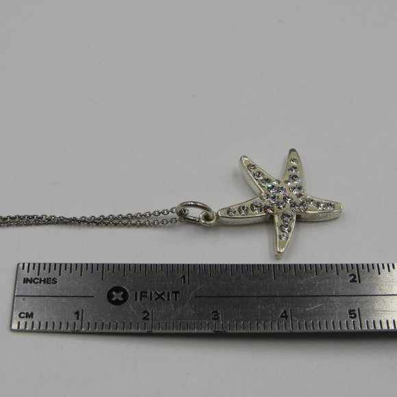 16" Sterling Silver Crystal Starfish Necklace - Picture 5 of 6